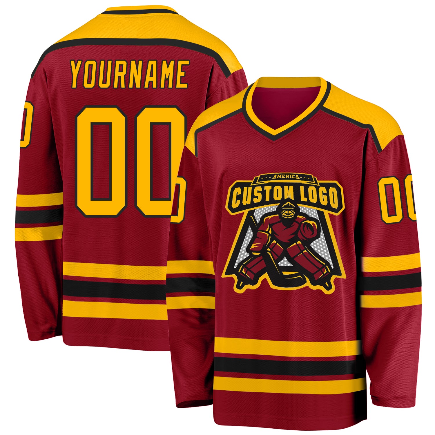 Custom Maroon Gold Black Hockey Jersey Personalized for Fans and Players Personalized Maroon Gold-Black Hockey Jersey