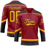 Custom Name and Number Maroon Gold-Black Hockey Lace Neck Jersey - Personalized Team Jersey Personalized Maroon Gold-Black