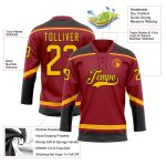 Custom Name and Number Maroon Gold-Black Hockey Lace Neck Jersey - Personalized Team Jersey Personalized Maroon Gold-Black