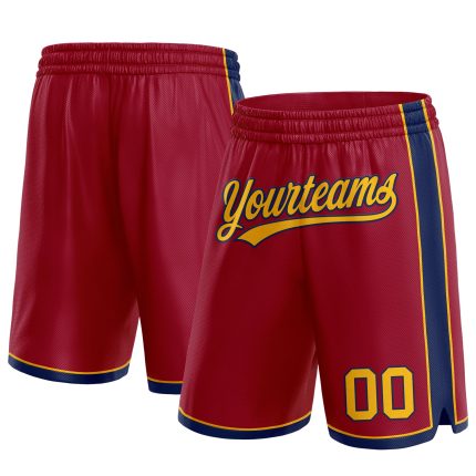 Custom Team Basketball Shorts with Name and Number - Authentic Maroon Gold-Navy Personalized Maroon Gold-Navy Authentic Basketball