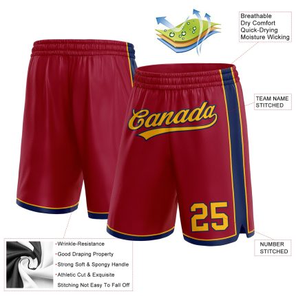 Custom Team Basketball Shorts with Name and Number - Authentic Maroon Gold-Navy Personalized Maroon Gold-Navy Authentic Basketball
