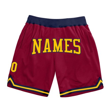Custom Maroon Gold-Navy Throwback Basketball Shorts with Name and Number - Personalized Team Gear Personalized Maroon Gold-Navy