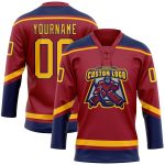 Custom Maroon Gold-Navy Hockey Jersey with Lace Neck - Personalized Team Name & Number Personalized Maroon Gold-Navy Hockey