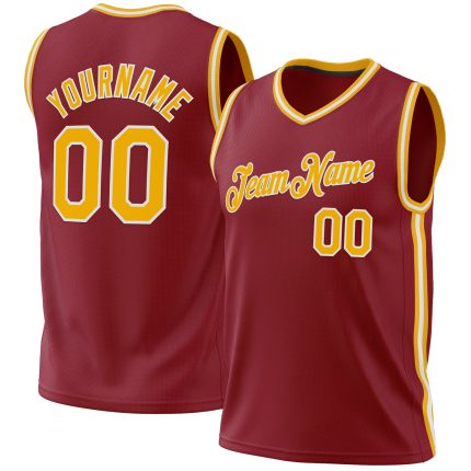 Personalized Authentic Basketball Jersey in Maroon Gold-White - Throwback Style Personalized Maroon Gold-White Authentic