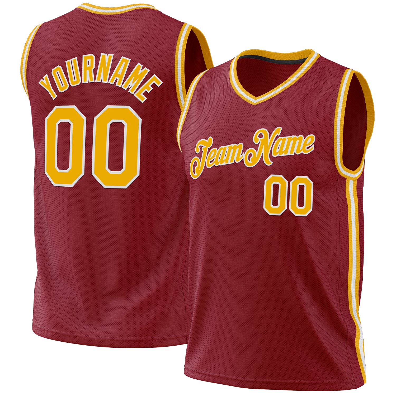 Personalized Authentic Basketball Jersey in Maroon Gold-White - Throwback Style Personalized Maroon Gold-White Authentic