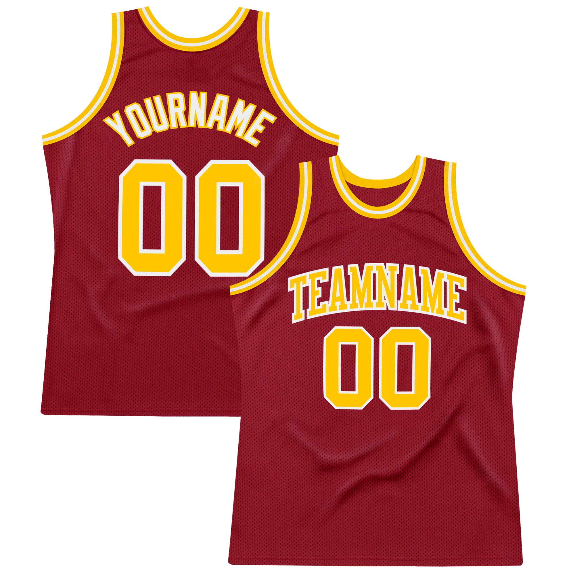 Custom Name and Number Maroon Gold-White Authentic Throwback Basketball Jersey - Personalized Team Jersey Personalized Maroon