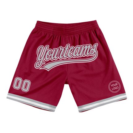 Personalized Authentic Throwback Basketball Shorts in Maroon Gray White Personalized Maroon Gray-White Authentic Throwback