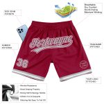 Personalized Authentic Throwback Basketball Shorts in Maroon Gray White Personalized Maroon Gray-White Authentic Throwback