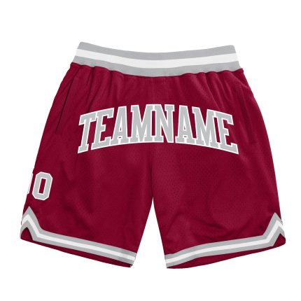 Custom Authentic Basketball Shorts with Name & Number, Maroon Gray-White, Personalized Team Gear Personalized Maroon Gray-White