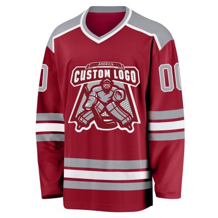 Personalized Maroon White Gray Hockey Jersey for Custom Team Wear Personalized Maroon Gray-White Hockey Jersey