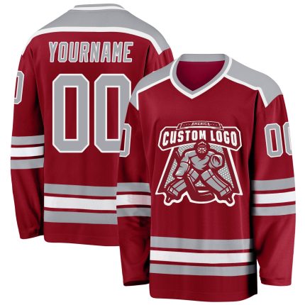 Personalized Maroon White Gray Hockey Jersey for Custom Team Wear Personalized Maroon Gray-White Hockey Jersey