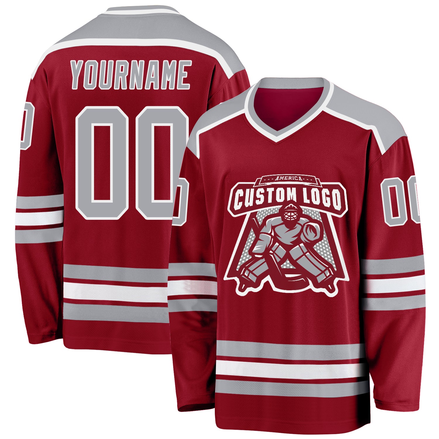 Personalized Maroon White Gray Hockey Jersey for Custom Team Wear Personalized Maroon Gray-White Hockey Jersey