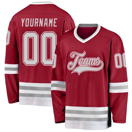 Custom Name and Number Personalized Hockey Jersey in Maroon, Gray and White Personalized Maroon Gray-White Hockey Jersey