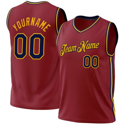 Personalized Authentic Basketball Jersey in Maroon Navy Gold - Retro Throwback Design Personalized Maroon Navy-Gold Authentic