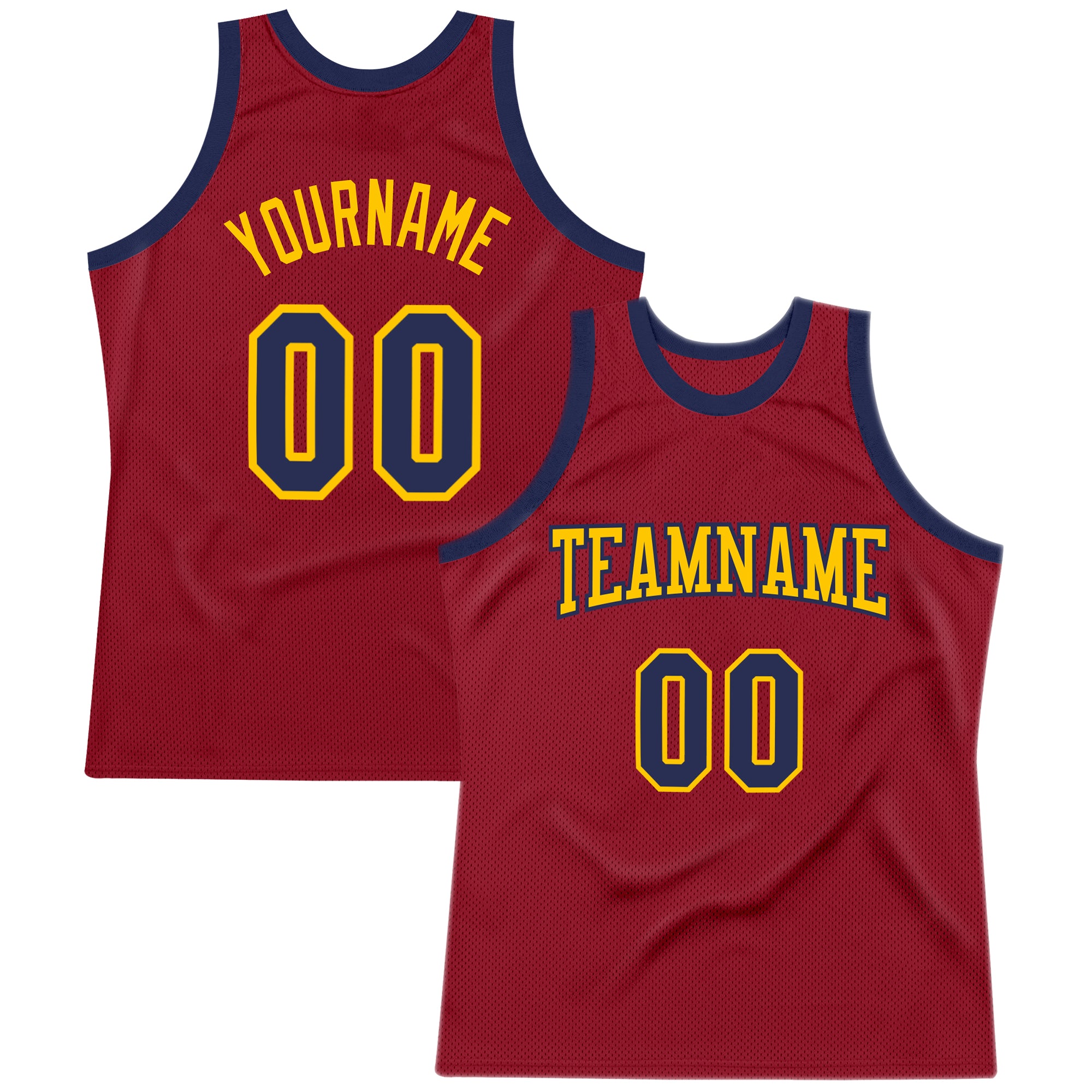 Custom Personalized Basketball Jersey with Name & Number - Maroon Navy Gold Authentic Throwback Personalized Maroon Navy-Gold