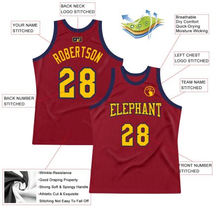 Custom Personalized Basketball Jersey with Name & Number - Maroon Navy Gold Authentic Throwback Personalized Maroon Navy-Gold