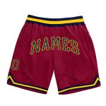 Custom Team Basketball Shorts with Personalized Name and Number, Maroon Navy-Gold Authentic Throwback Design Personalized