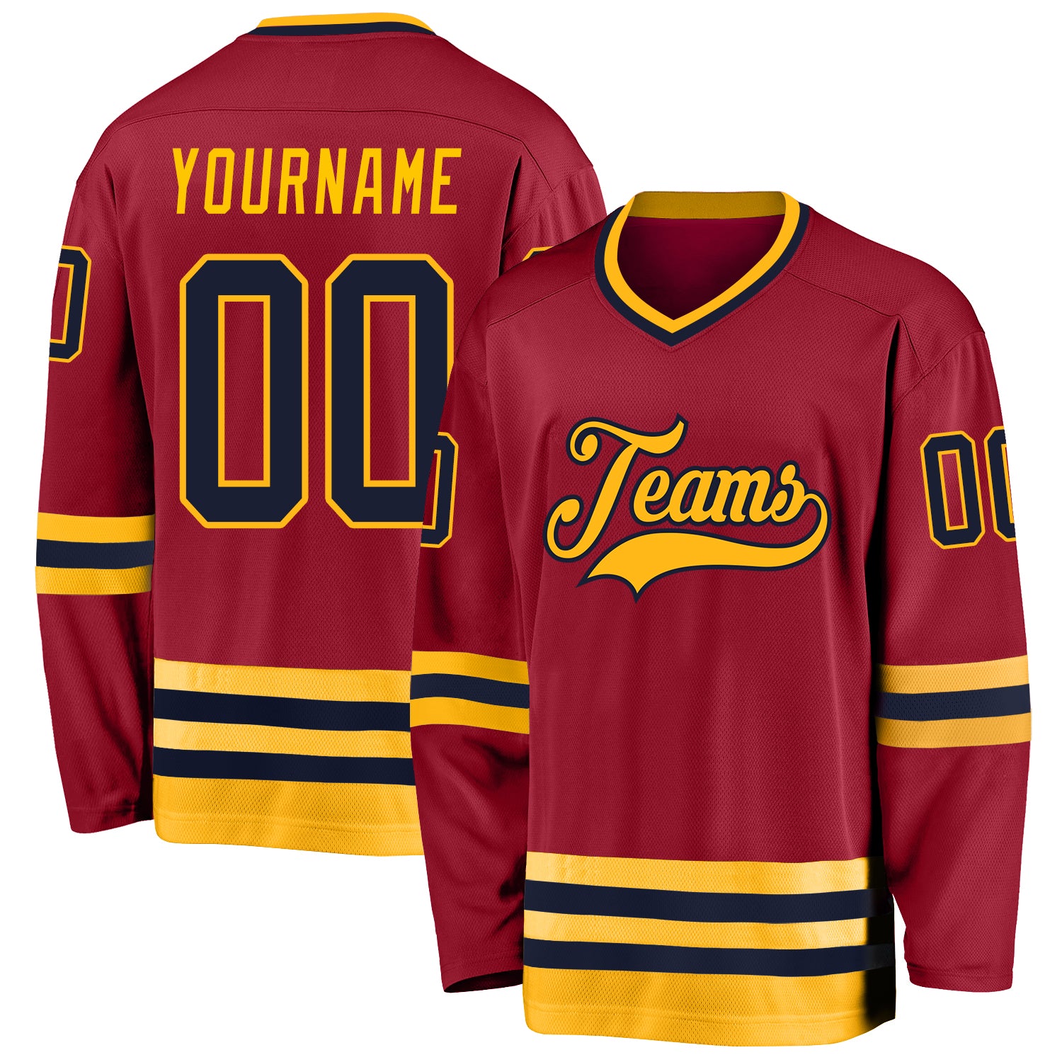 Custom Name Number Hockey Jersey - Personalized Maroon and Navy Gold Team Jersey Personalized Maroon Navy-Gold Hockey Jersey