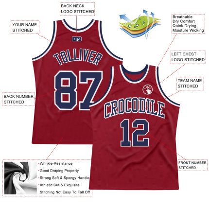 Personalized Custom Name Number Basketball Jersey - Maroon Navy White Authentic Throwback Personalized Maroon Navy-White