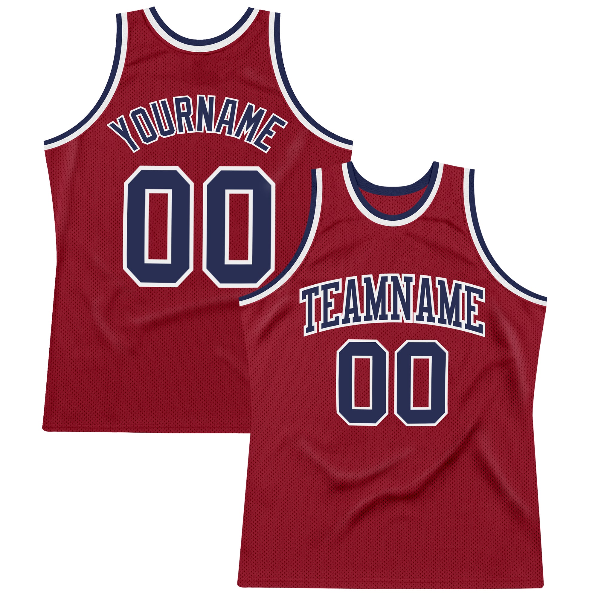 Personalized Custom Name Number Basketball Jersey - Maroon Navy White Authentic Throwback Personalized Maroon Navy-White