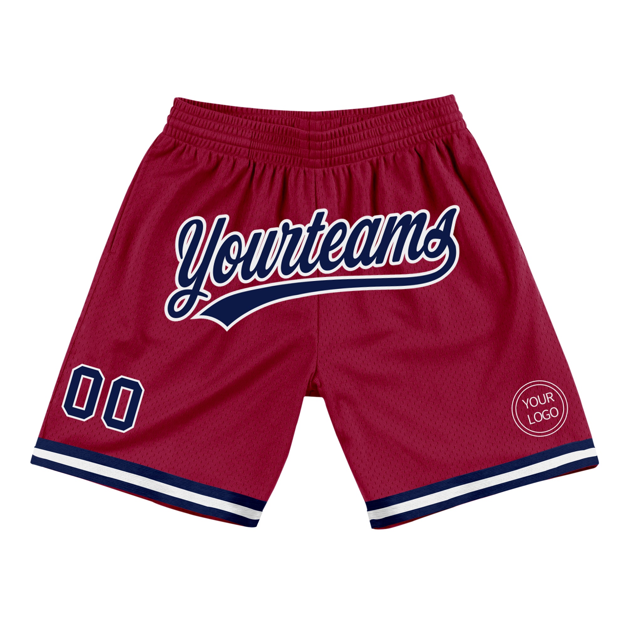 Personalized Authentic Throwback Basketball Shorts - Maroon Navy-White Design Personalized Maroon Navy-White Authentic Throwback