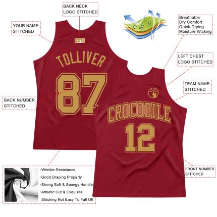 Custom Name and Number Basketball Jersey - Personalized Maroon and Old Gold Authentic Throwback Style Personalized Maroon