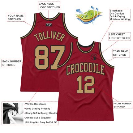 Custom Basketball Jersey with Personalized Name and Number - Maroon Old Gold-Black Throwback Team Design Personalized Maroon