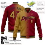 Custom Name Number Maroon Black Old Gold Gradient Varsity Bomber Jacket Fashion Full-Snap Letterman Personalized Maroon Old