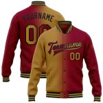 Custom Name Number Maroon Black Old Gold Gradient Varsity Bomber Jacket Fashion Full-Snap Letterman Personalized Maroon Old
