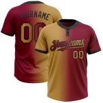 Custom Name Number Maroon Black Gradient Softball Jersey Two-Button Unisex Fashion Team Apparel Personalized Maroon Old Gold-Black