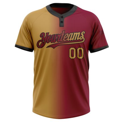 Custom Name Number Maroon Black Gradient Softball Jersey Two-Button Unisex Fashion Team Apparel Personalized Maroon Old Gold-Black