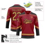 Custom Name and Number Personalized Maroon Old Gold-Black Hockey Jersey with Lace Neck Personalized Maroon Old Gold-Black