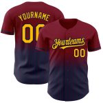 Custom Name and Number Maroon Pinstripe Authentic Fade Baseball Jersey - Gold-Navy Fashion Team Jersey Personalized Maroon