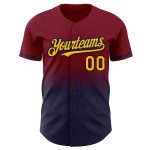 Custom Name and Number Maroon Pinstripe Authentic Fade Baseball Jersey - Gold-Navy Fashion Team Jersey Personalized Maroon