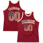 Custom Name Number Vintage Maroon USA Flag Basketball Jersey Cream Authentic Throwback Team Jersey Personalized Maroon Vintage