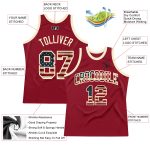 Custom Name Number Vintage Maroon USA Flag Basketball Jersey Cream Authentic Throwback Team Jersey Personalized Maroon Vintage