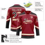 Custom USA Flag Hockey Jersey with Personalized Name and Number, Maroon Vintage Cream-Black Lace Neck Design Personalized