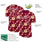 Custom Name Number 3D Pattern T-Shirt for Pizza Team - Personalized Maroon White Performance Tee Personalized Maroon White