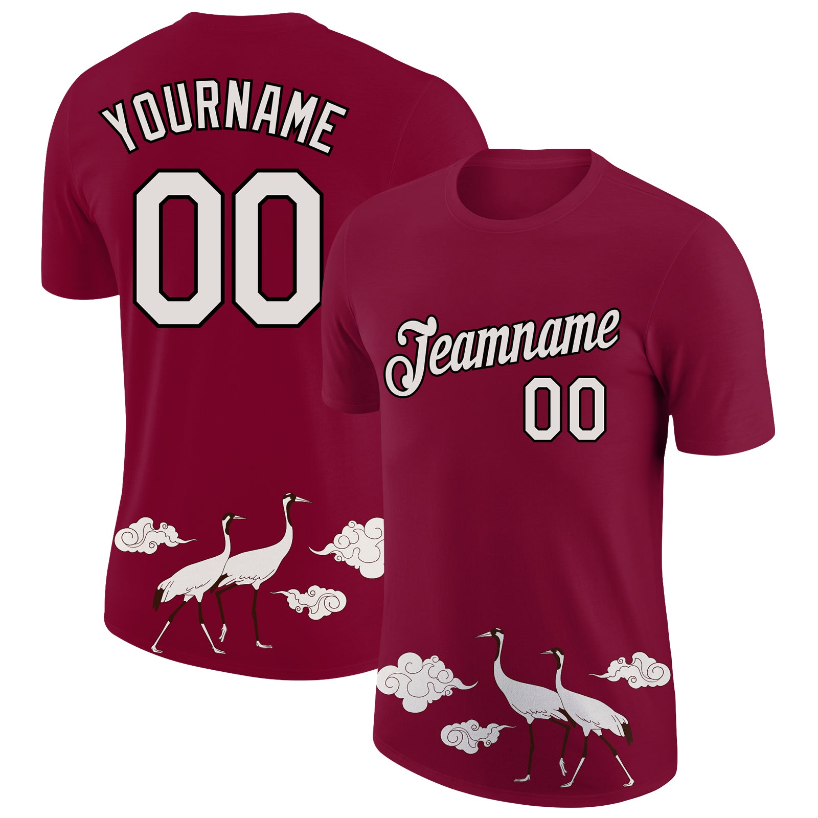 Custom Name and Number Performance T-Shirt - 3D Animal Crane Design in Maroon and Black Personalized Maroon White-Black 3D