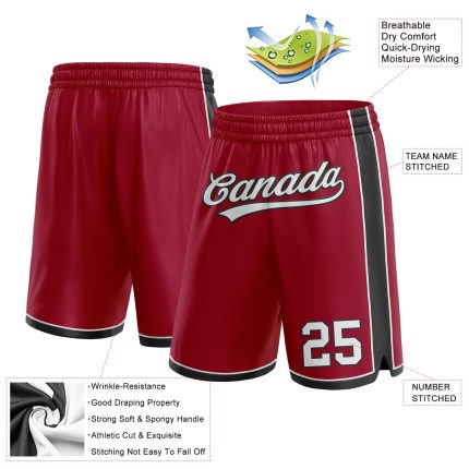 Custom Name and Number Basketball Shorts in Maroon White-Black | Personalized Team Gear Personalized Maroon White-Black Authentic