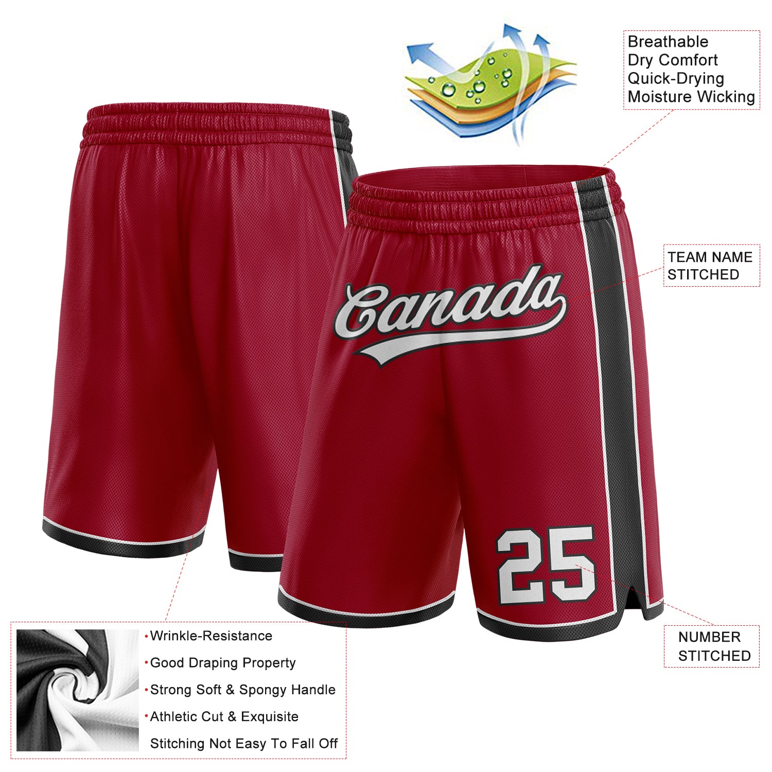 Personalized Maroon White-Black Authentic Basketball Shorts Team Custom Name and Number Custom Name and Number Basketball Shorts in Maroon White-Black | Personalized Team Gear Personalized Maroon White-Black Authentic - Image 2