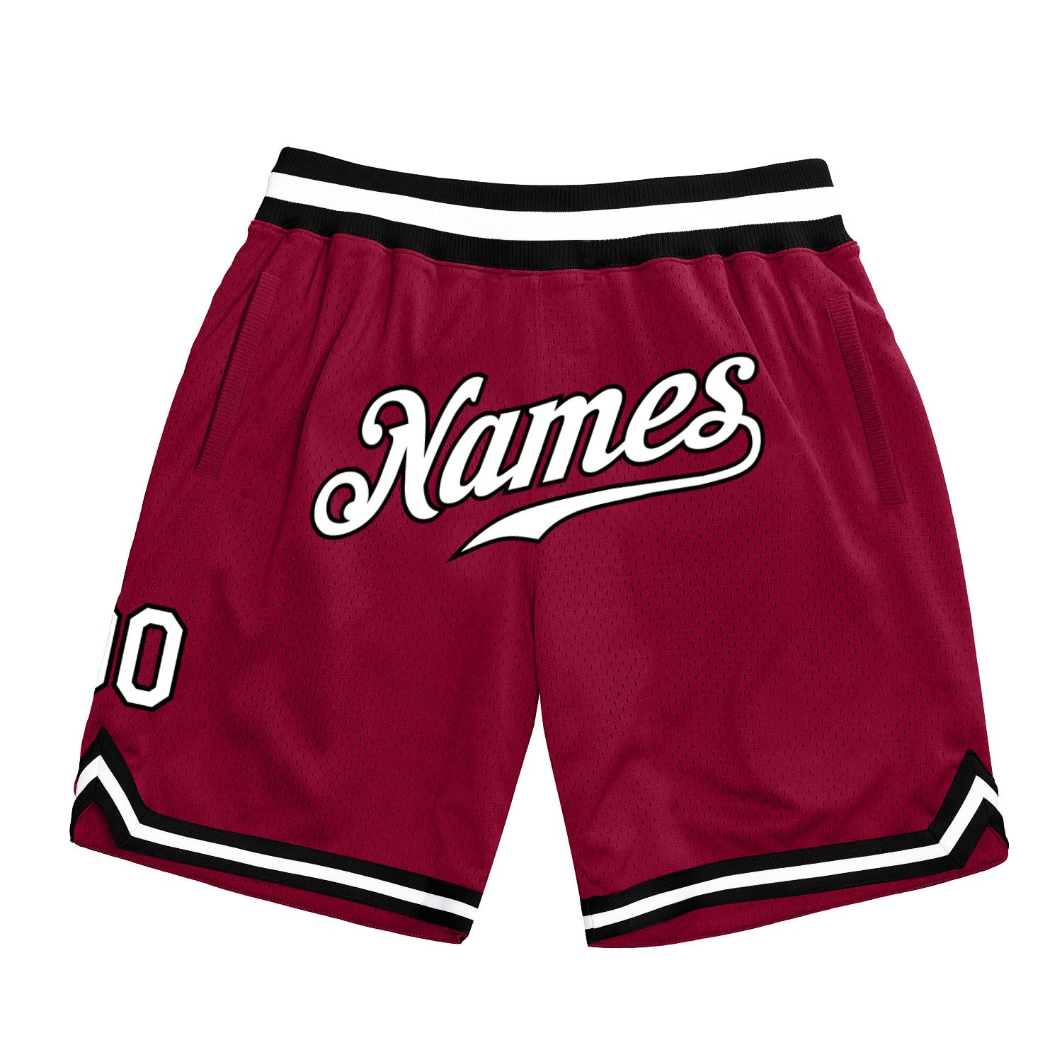 Custom Name Number Basketball Shorts - Authentic Maroon White Black Throwback Style Personalized Maroon White-Black Authentic
