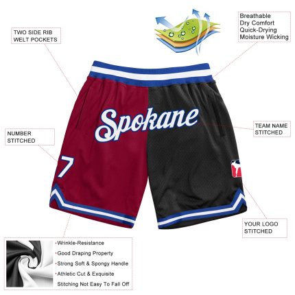 Personalized Authentic Throwback Fashion Basketball Shorts in Maroon, White, and Black Personalized Maroon White-Black Authentic