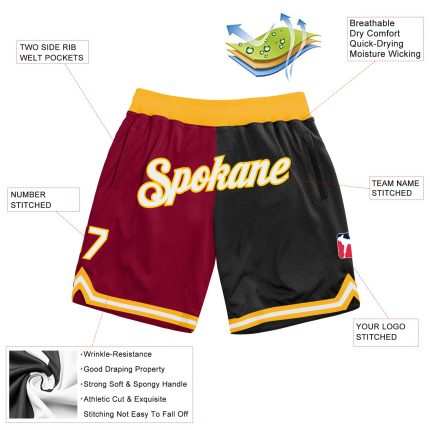 Custom Team Basketball Shorts with Name and Number - Maroon White-Black Authentic Throwback Split Fashion Personalized Maroon