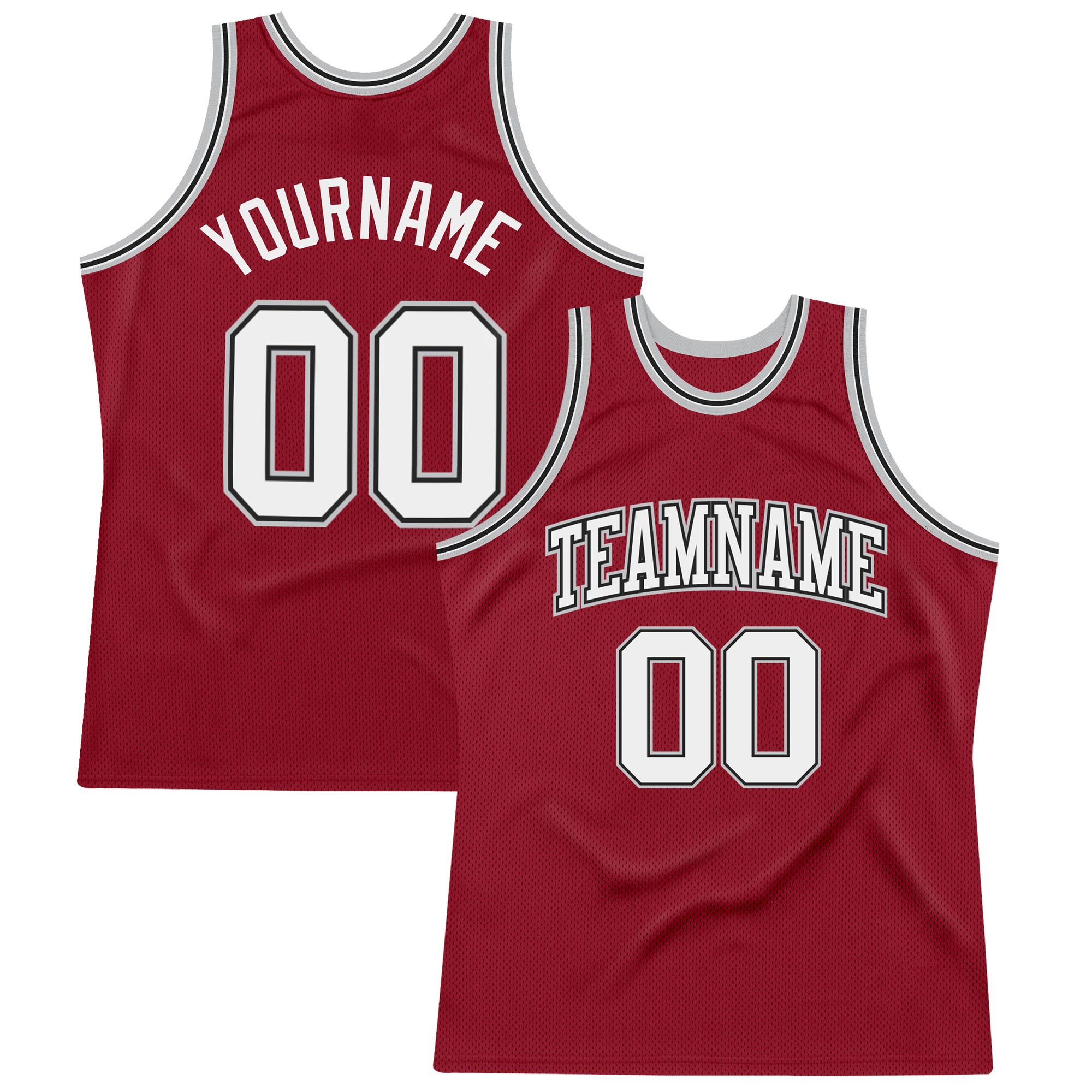 Custom Name and Number Authentic Throwback Basketball Jersey - Maroon White Black-Gray Personalized Maroon White Black-Gray