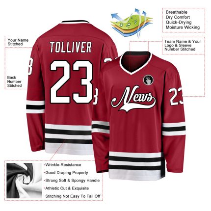 Custom Name Number Maroon Hockey Jersey - Personalized Team White Black Jersey Personalized Maroon White-Black Hockey Jersey