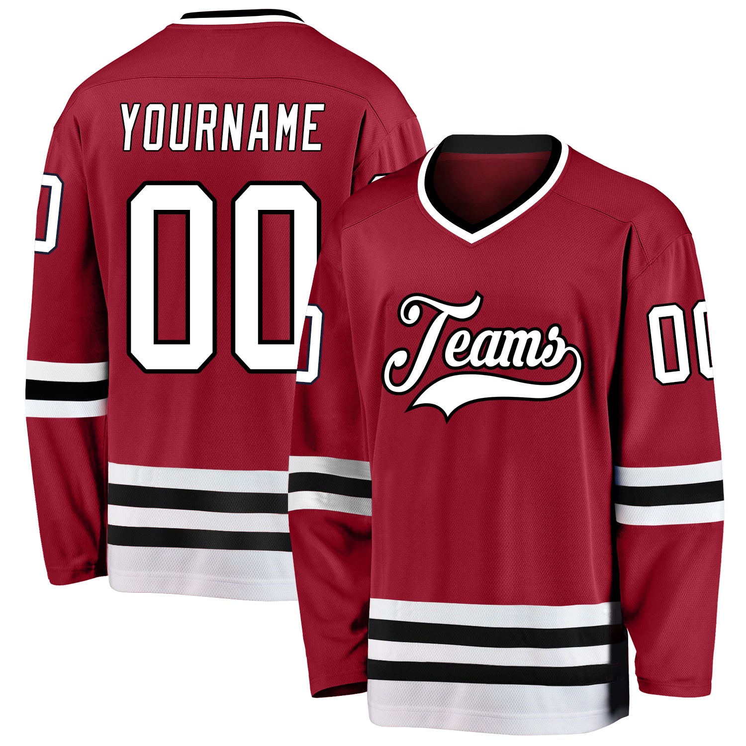 Custom Name Number Maroon Hockey Jersey - Personalized Team White Black Jersey Personalized Maroon White-Black Hockey Jersey