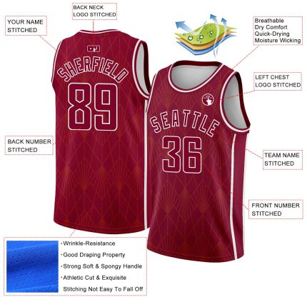 Custom Name Number Authentic City Edition Basketball Jersey Maroon White Geometric Shapes Side Stripes Personalized Maroon