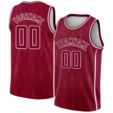 Custom Name Number Authentic City Edition Basketball Jersey Maroon White Geometric Shapes Side Stripes Personalized Maroon