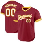 Custom Name Number Authentic Maroon White-Gold Baseball Jersey - Personalized Throwback Team Apparel Personalized Maroon